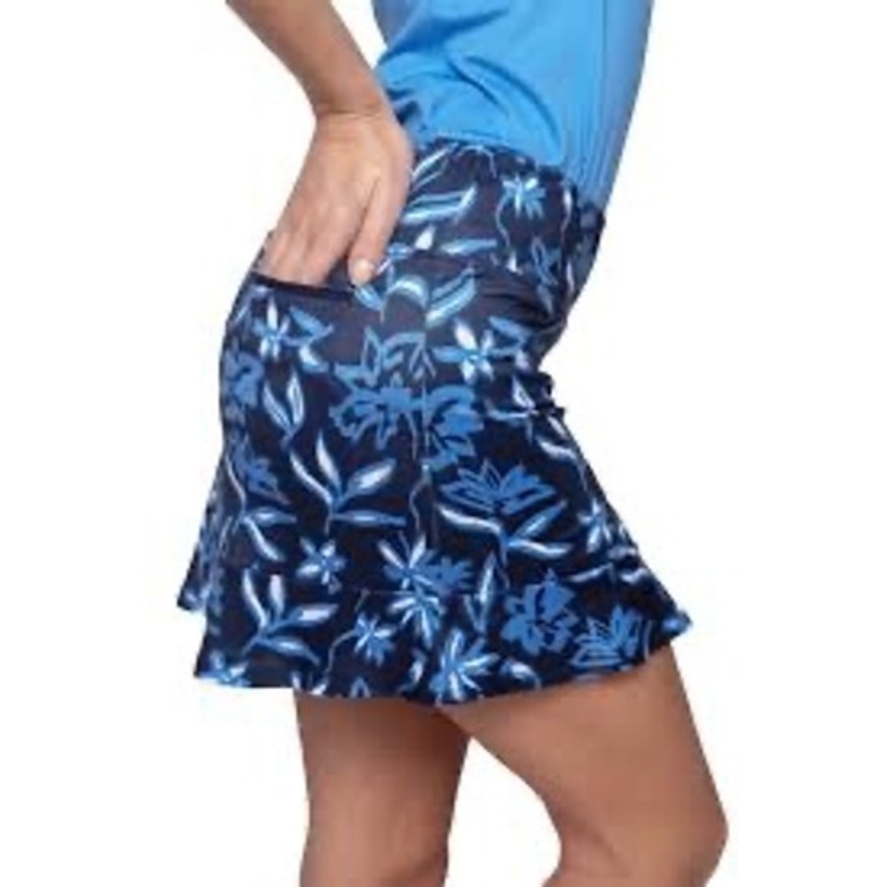 Golftini Move It-Long‎ Navy Blue Floral Golf Skort Ruffle Hem Womens XS Pockets